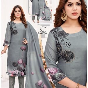 Maslin Grey Floral Printed Suit