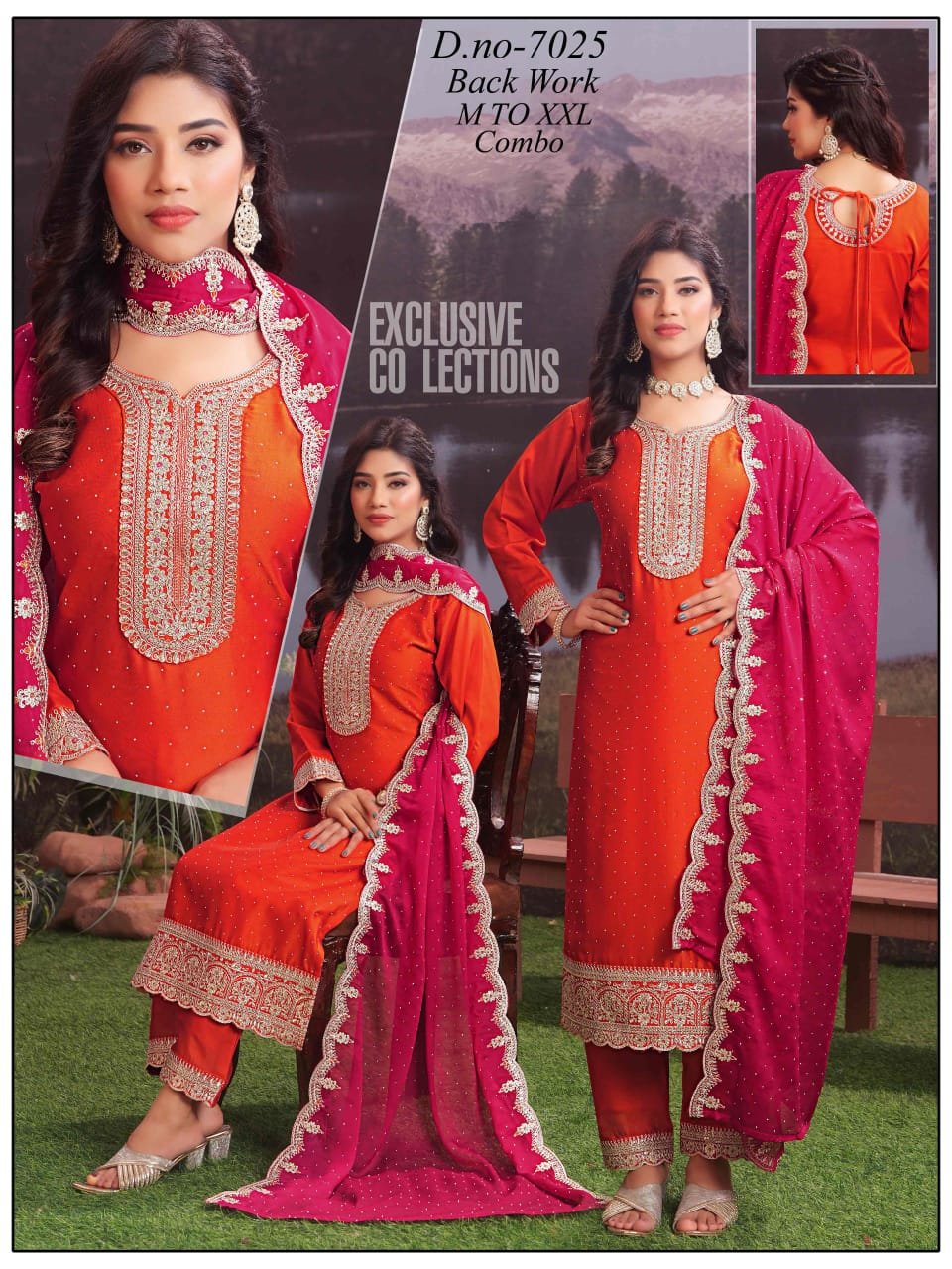 Exclusive Orange & Pink Embroidered Suit