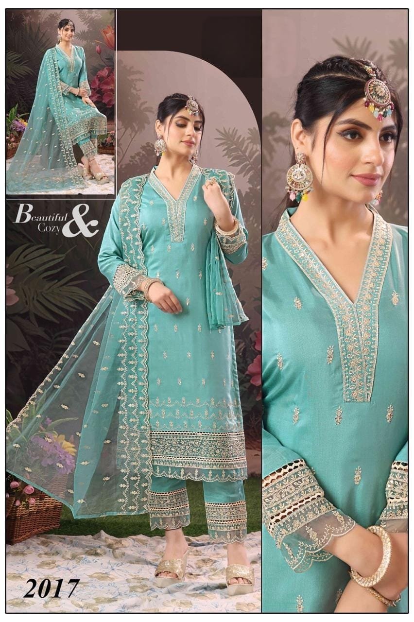 Turquoise Embroidered Suit with Net Dupatta