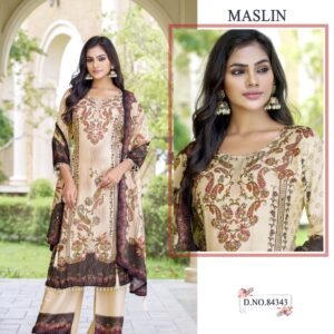 Beige & Brown Printed Suit with Paisley Motifs