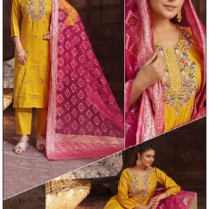 Yellow and Pink Embroidered Salwar Kameez