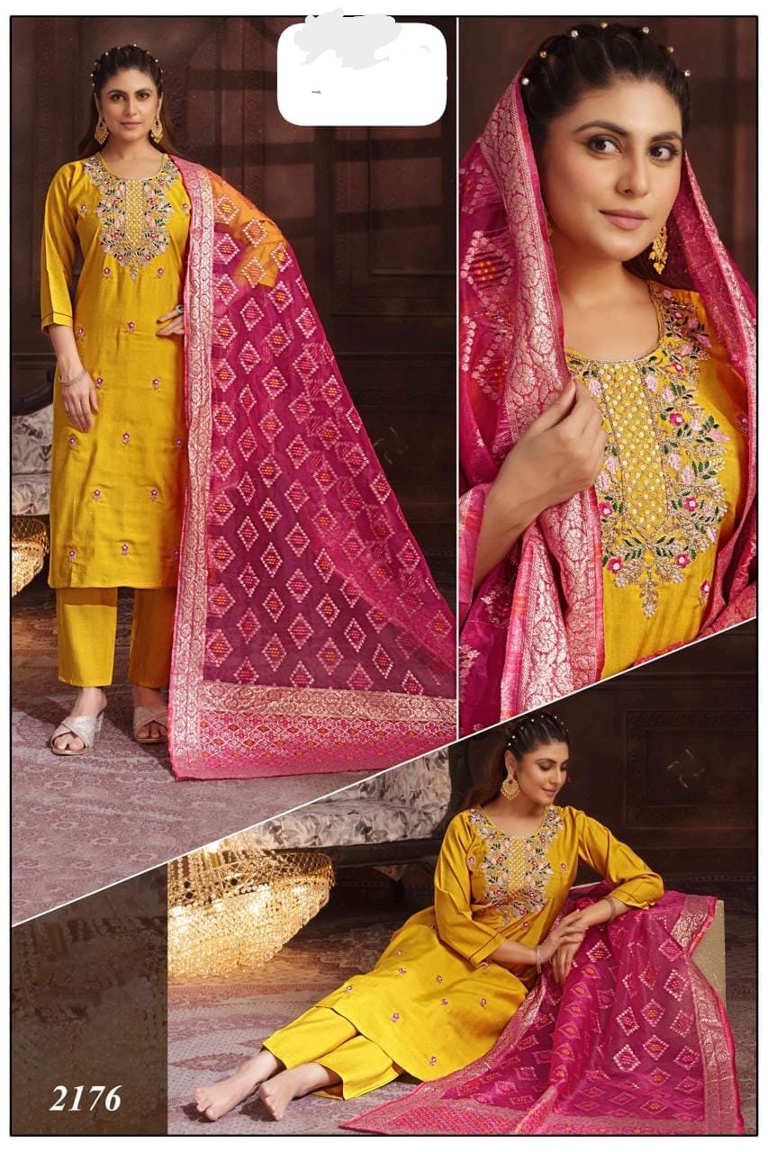 Elegant Yellow and Pink Embroidered Salwar Kameez Set