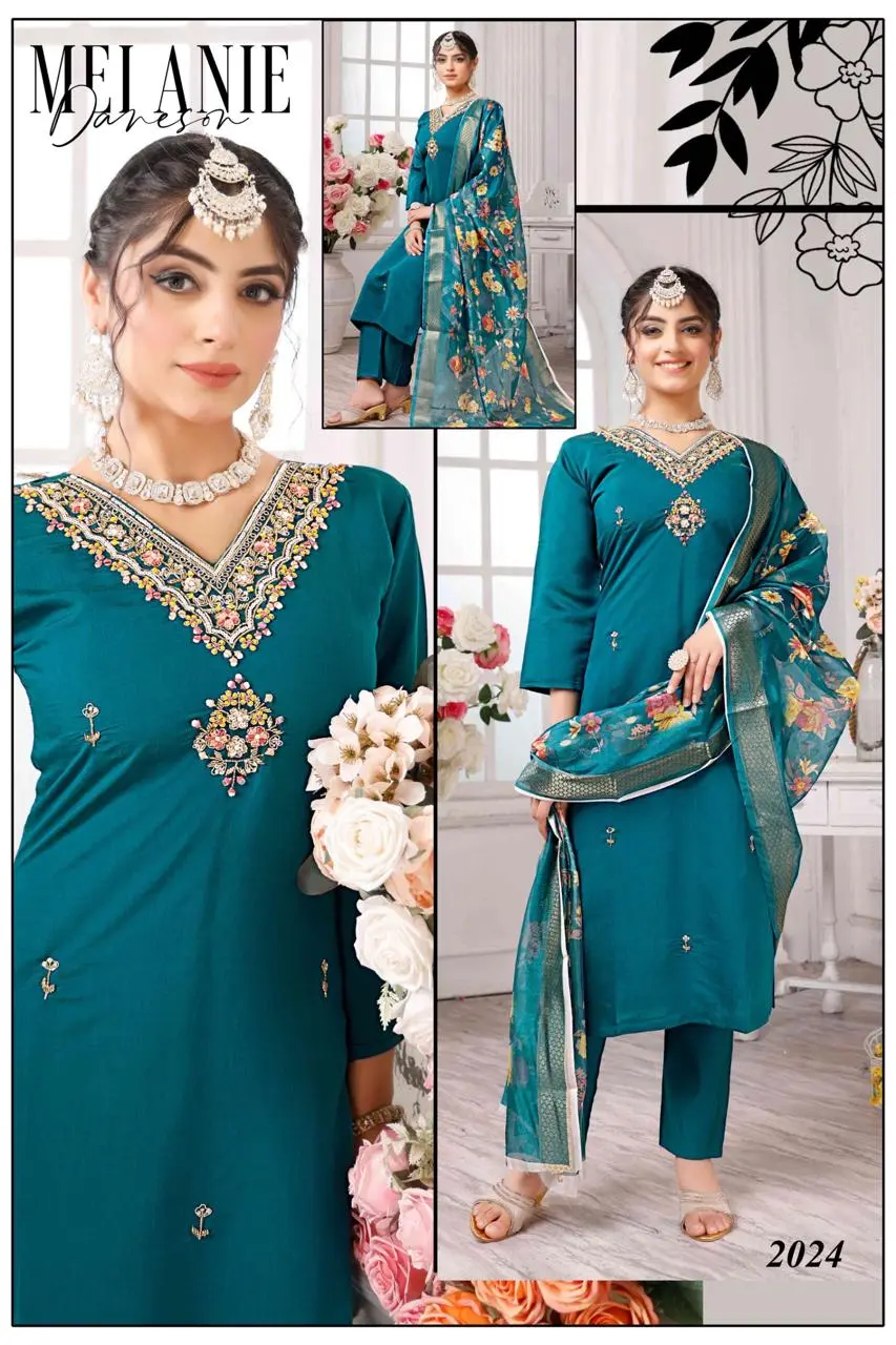 Teal Embroidered Suit Set